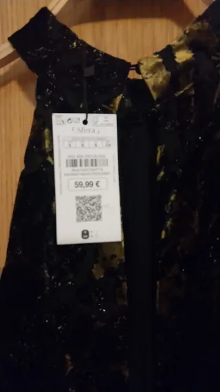 Vestido Sfera Halter Flecos Negro Dorado Talla S