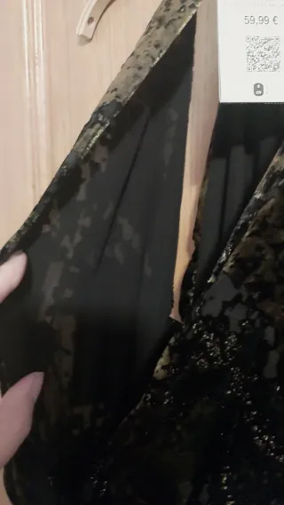 Vestido Sfera Halter Flecos Negro Dorado Talla S