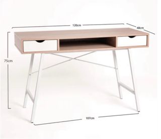 Scrivania in legno e metallo con 2 cassetti