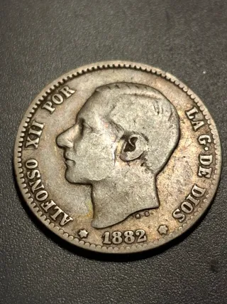 Moneda 1 Peseta Plata 1882 Alfonso XII