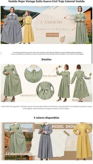 NUEVO! Vestido Vintage Amarillo victoriano M XIX