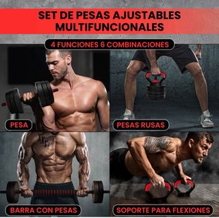 Kit Pesas Ajustables Barra Mancuernas Kettlebell