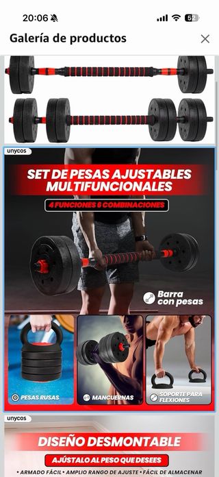 Kit Pesas Ajustables Barra Mancuernas Kettlebell