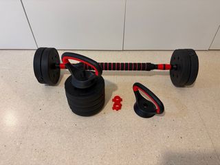Kit Pesas Ajustables Barra Mancuernas Kettlebell