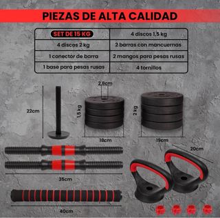 Kit Pesas Ajustables Barra Mancuernas Kettlebell