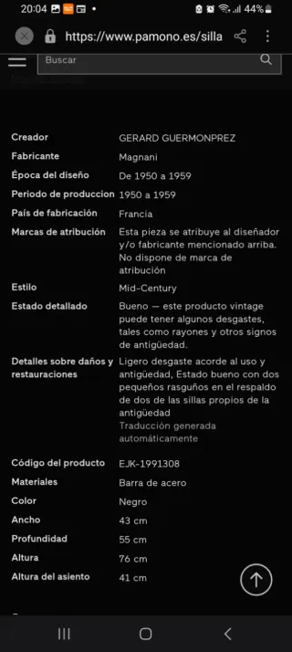 Silla Gerard Guermonprez años 50