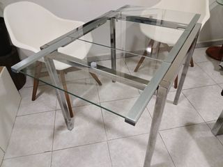 Mesa de centro cristal y metal cromado