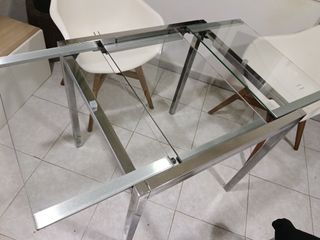 Mesa de centro cristal y metal cromado