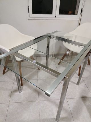 Mesa de centro cristal y metal cromado