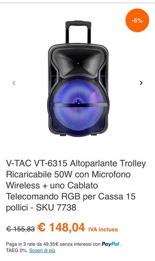 Cassa Bluetooth 15” V-TAC VT-6315 – Potente