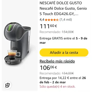 Cafetera Dolce Gusto Genio Touch S garantía 1 año.