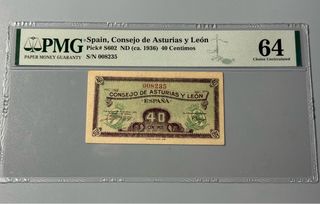 Billete España 40 Céntimos 1936 PMG 64