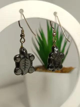Pendientes Plata Ley Hematita Tortuga