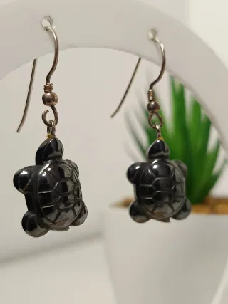 Pendientes Plata Ley Hematita Tortuga