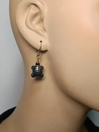 Pendientes Plata Ley Hematita Tortuga