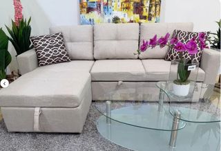 Sofá Cama Chaise Longue Beige