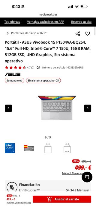 Portátil ASUS Vivobook 15 F1504VA Plata