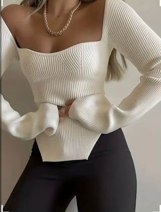 Jersey Blusa Blanca Manga Larga Acampanada