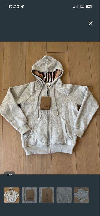 Sudadera Burberry Cremallera Capucha Beige Gris