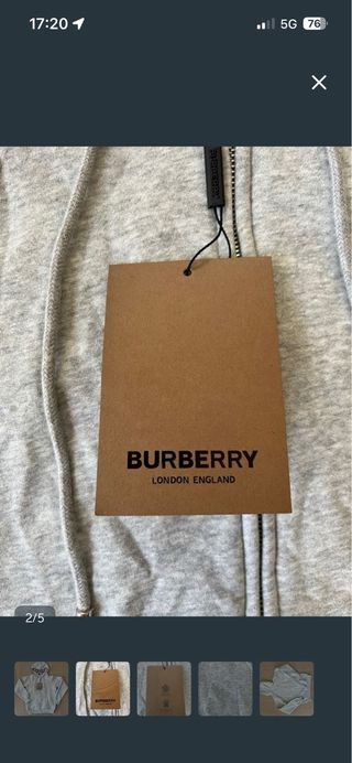 Sudadera Burberry Cremallera Capucha Beige Gris