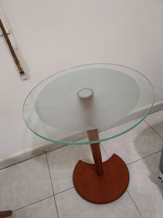 Mesa auxiliar redonda cristal y madera