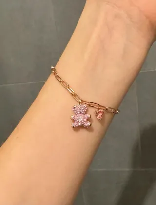 Pulsera Swarovski Oso y Corazón Rosa Oro