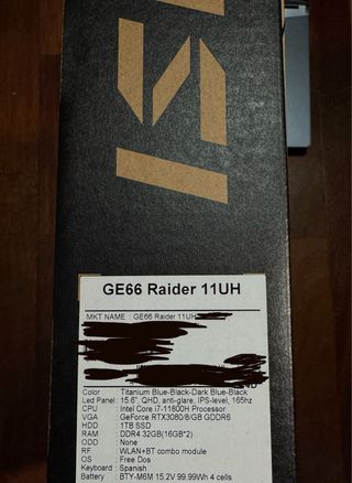 Ordenador Portátil Gaming MSI GE66 Raider 32Gb 1TB