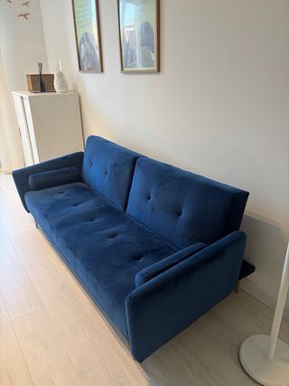 Sofá-cama 3 plazas azul terciopelo