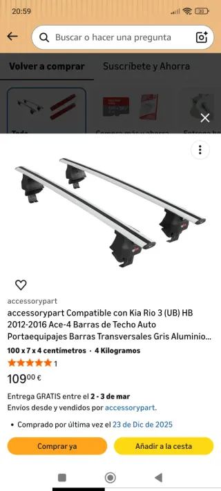 Baca de coche compatible con Kia Rio III.