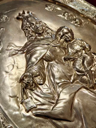 Bandeja Virgen del Carmen metal plateado