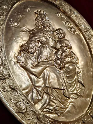 Bandeja Virgen del Carmen metal plateado