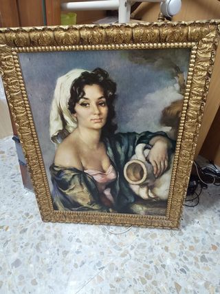 Cuadro antiguo mujer con cántaro