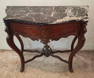 Consola antigua mármol y madera