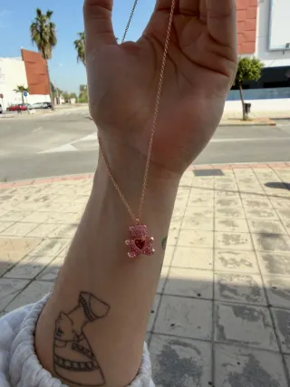 Collar y Pulsera Swarovski Oso Rosa Corazón Oro