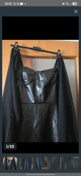 Vestido Midi Negro Efecto Cuero | Mangas Gasa