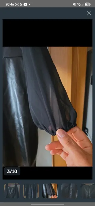 Vestido Midi Negro Efecto Cuero | Mangas Gasa