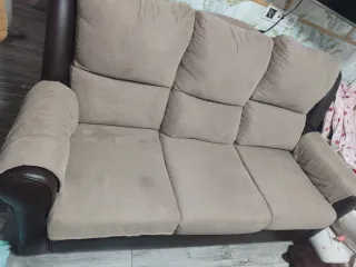 Sofá de 3 plazas beige y marrón