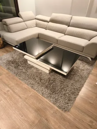 Mesa centro diseño multiposición cristal y madera