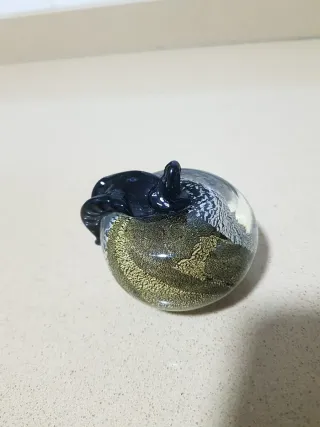 Mela decorativa in vetro Murano dorato trasparente