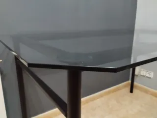 Mesa de comedor cristal y metal 6 personas