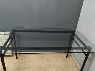 Mesa de comedor cristal y metal 6 personas