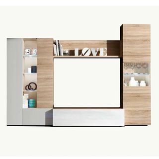 Mueble salón TV madera y blanco