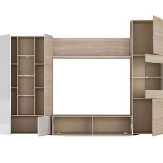 Mueble salón TV madera y blanco