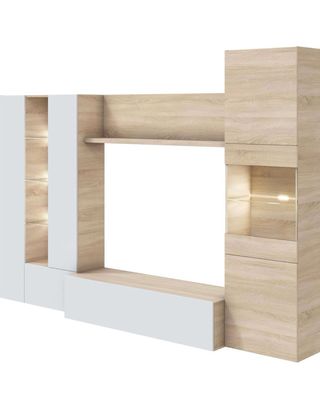Mueble salón TV madera y blanco