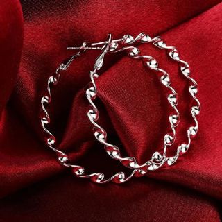 PENDIENTES ARO GRANDE TORSIONADO ENGANCHE PLATEADO