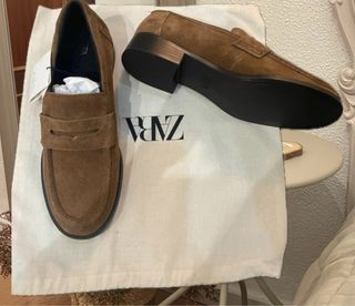 Mocasines piel de vacuno marron talla 40 de zara