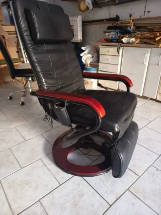 Sillón relax piel negro y madera