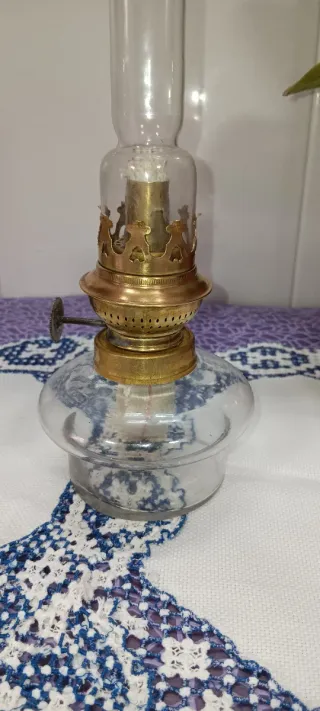 Lámpara de aceite cristal y bronce