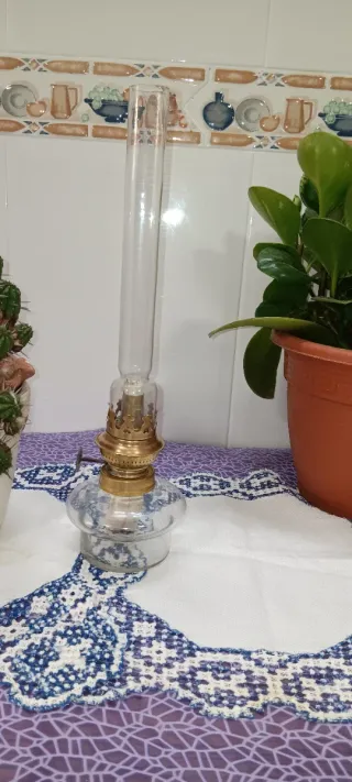 Lámpara de aceite cristal y bronce