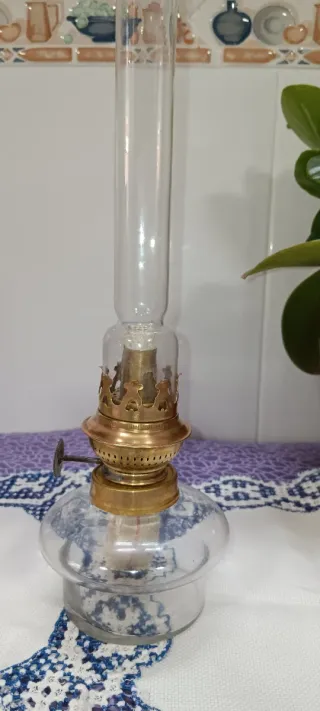 Lámpara de aceite cristal y bronce